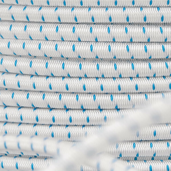 Gummilina på spole blå detaljbild vit PolyRopes